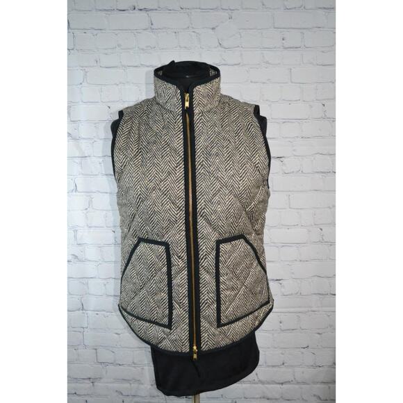 47851-a JCrew Quilted Jacket Vest Womens Sze Small Green Herringbone - Picture 1 of 7